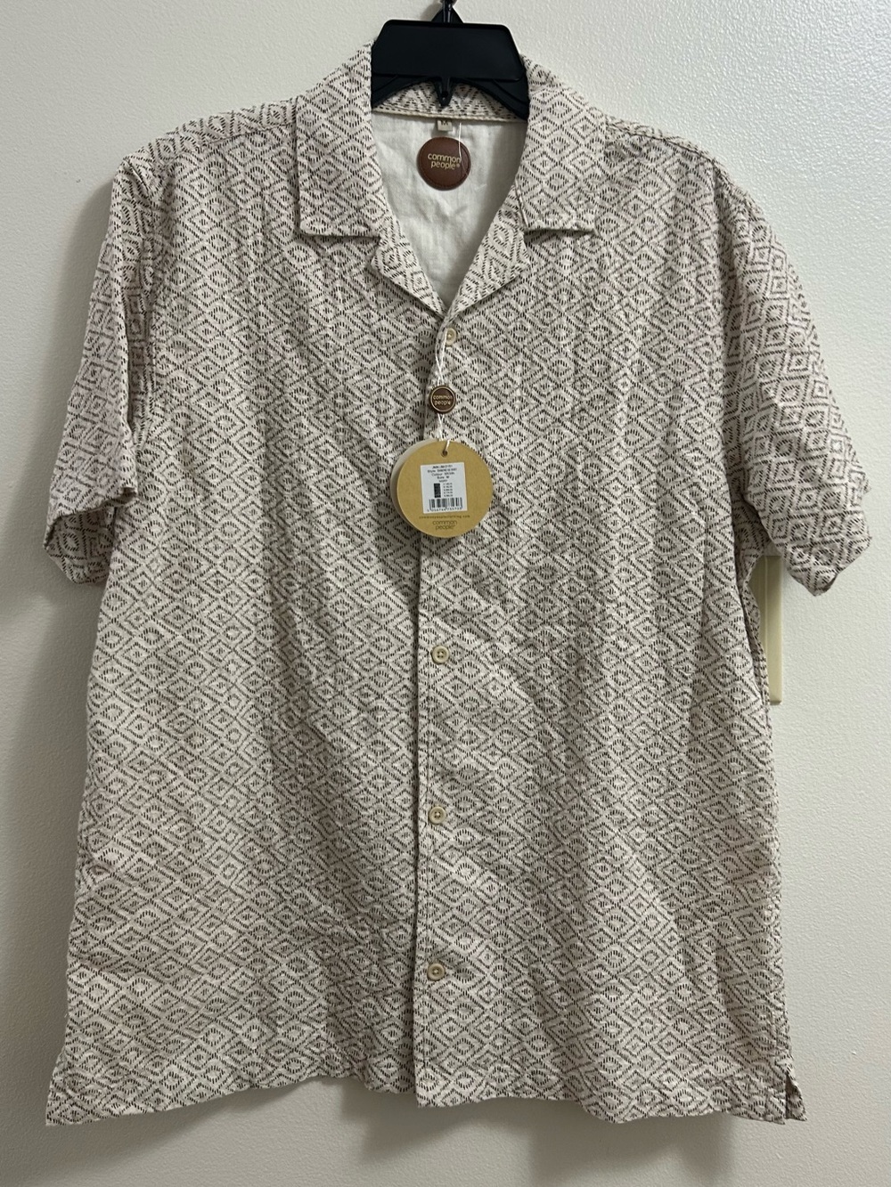 Common People Luxury Linen Blend Diamond Pattern Shirt in Brown Size M